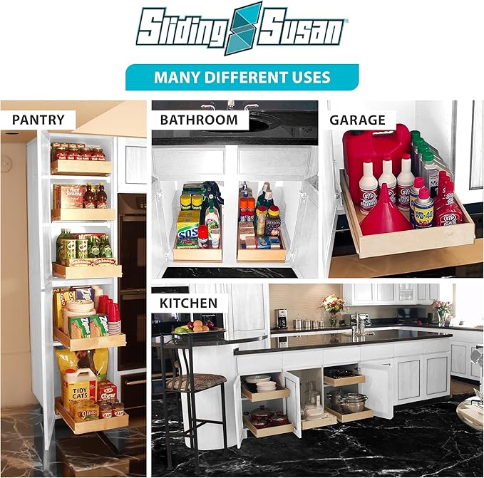 SlidingSusan Pull Out Drawer Organizer for Cabinets, Gliding Soft Close Shelves for Kitchen, Pantry, Bathroom, & Storage Organization, Hard Rock with MDF Core, 20 Inch Wide x 21 Inch Deep