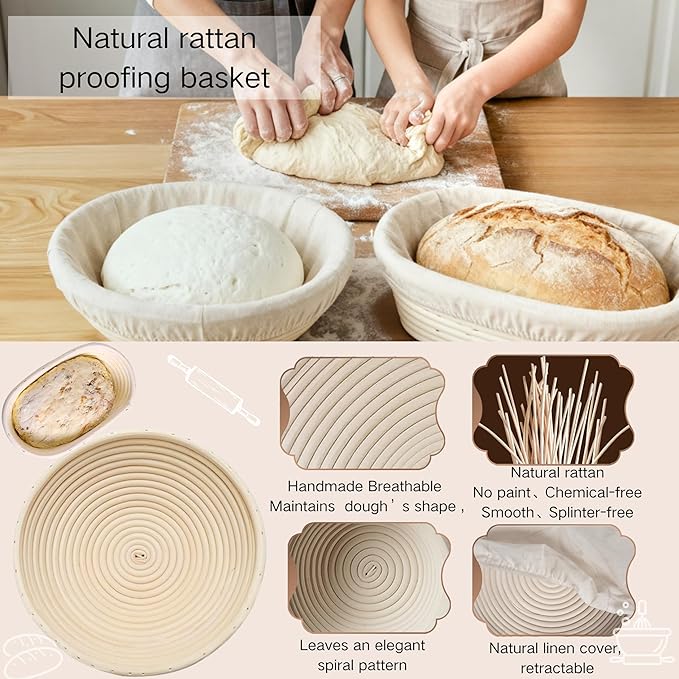 Super All-Inclusive Sourdough Starter Kit with Pot,Sourdough Bread Baking Supplies,4 Banneton Bread Proofing Baskets,Scale,34OZ Sourdough Starter Jar, Bread Making Tools Kit,Perfect Baking Gifts