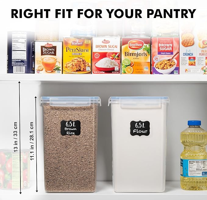 WHITE FEATHER SUPPLIES 2 PC [6.5L / 220 Oz] Large Flour Sugar Storage Containers - Leak Proof, BPA Free, Clear Plastic Food Storage Containers with Lids Airtight - Bulk Storage for Kitchen and Pantry