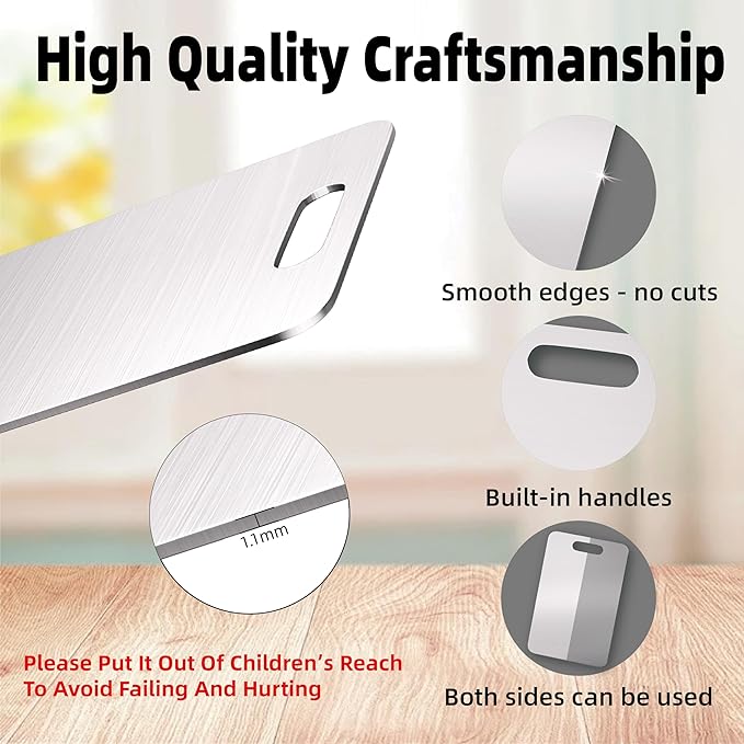 3 PCS Stainless Steel Cutting Boards for Kitchen, 304 Metal Chopping Boards for Meat, Fruits & Break, Non Toxic, Dishwasher Safe, (15.3"x11", 13.4"x9", 11.8"x8")