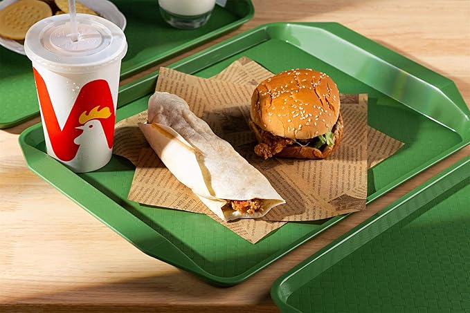 Eslite Plastic Fast Food Serving Tray,16.95 by 11.82-Inch,Set of 12 (Green)