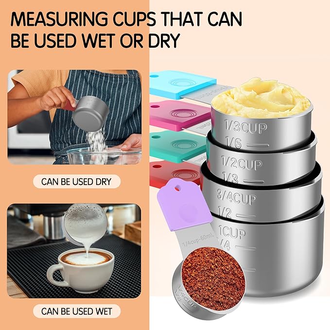 Minteem Magnetic Measuring Cups, 5 Stainless Steel Nesting Measuring Cup Set for Measuring Dry or Liquid Ingredients