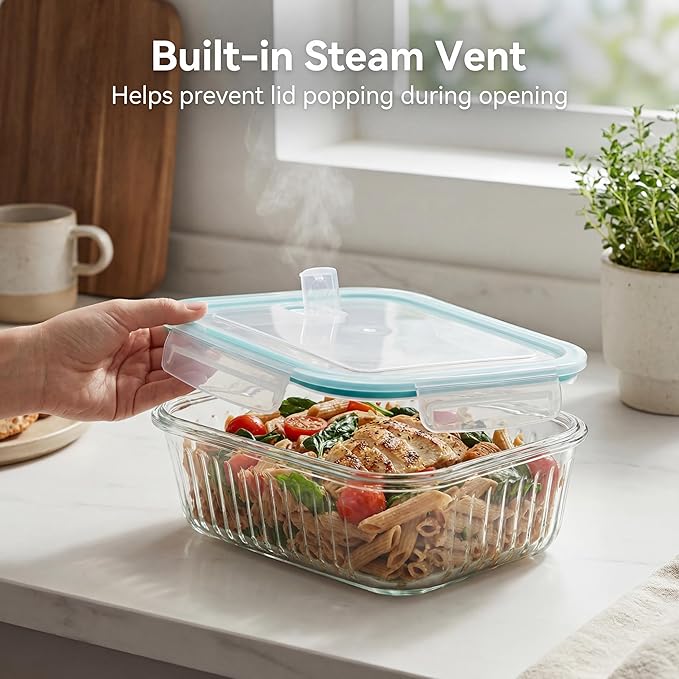 5-Packs, 36 Oz Glass Meal Prep Containers with Snap Locking Lids Glass Food Containers,Airtight Lunch Container,Microwave, Oven, Freezer and Dishwasher
