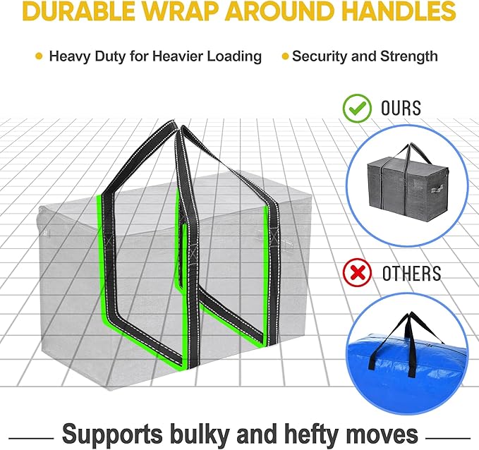 VENO 4 Pack Moving Bags and Large Christmas Storage Bins with lids. Alternative to Moving Boxes, Packing Supplies for College. Extra Large Heavy Duty Totes for Packaging (Dark Gray, 4 Pack)