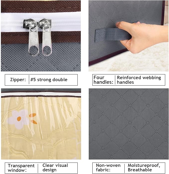 90L Under Bed Storage Containers, Underbed Toy Organizers and Clothing Storage Bags, Closet Storage Bins with Clear Window for Organizing Blanket Comforter Bedding Clothes Bedroom Dorm, 2 Pack