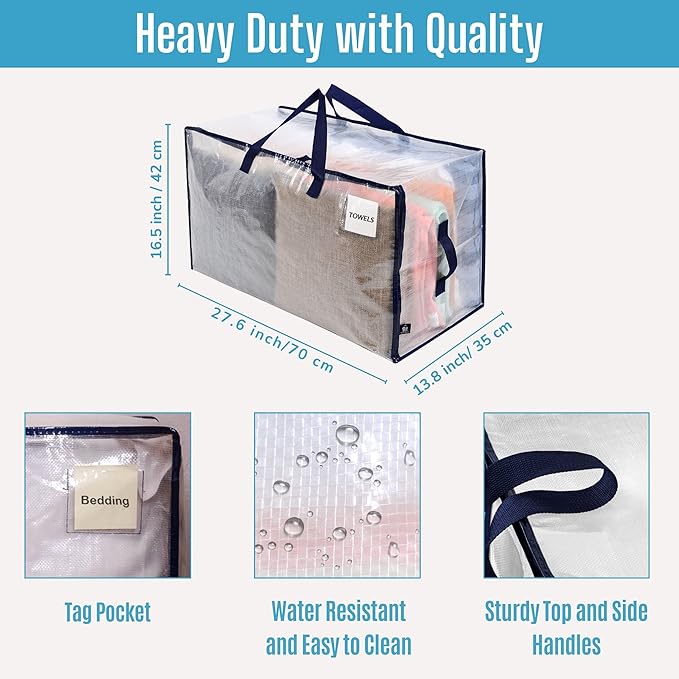 VENO 6 Pack Moving Bags and Large Christmas Decoration Storage Bins with lids. Alternative to Moving Boxes, Packing Supplies for College. Heavy Duty Totes (Clear, 6 Pack)