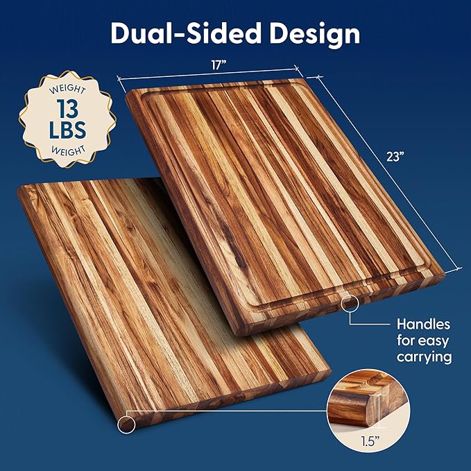 Sonder Los Angeles Highland Extra Large Cutting Board | Teak Edge Grain Cutting Board for Kitchen with Juice Groove | Perfect for Charcuterie | Gift Box Included | 23x17x1.5 in