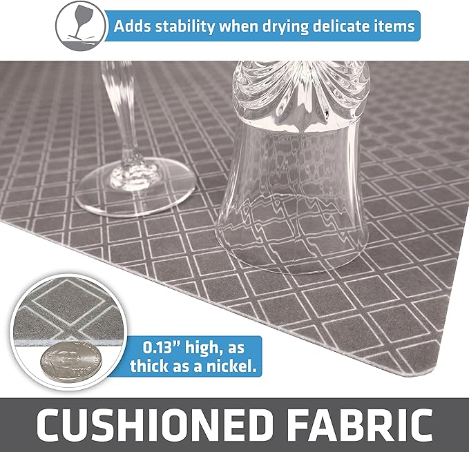 Drymate Premium Luxury Shelf & Drawer Liner, Thick Cushioned Fabric, Non-Adhesive, Absorbent, Waterproof, Slip-Resistant, Liners for Kitchen Cabinets, Cupboards (USA Made)(12”x59”)(2-Pack)(Taupe)