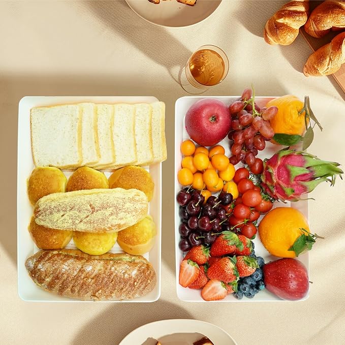 AMGBZT Serving Tray Platter, 4 Pcs Food Tray for Veggie Fruit Snack Dessert Cookie Cheese, Food Trays for Party Supplies Display, Plastic Platters for Serving Food, Large White Trays, BPA Free
