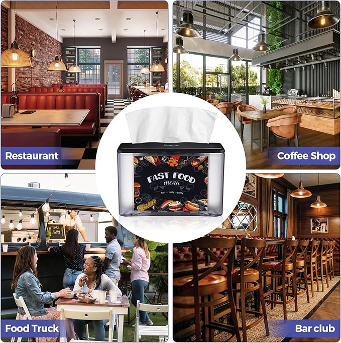 Stardrix Interfold Tabletop Napkin Holder, Commercial Restaurant Napkin Dispenser with 4-Sided Marketing Insert Display, Easy-Access Black Napkin Dispenser for Counters & Tables