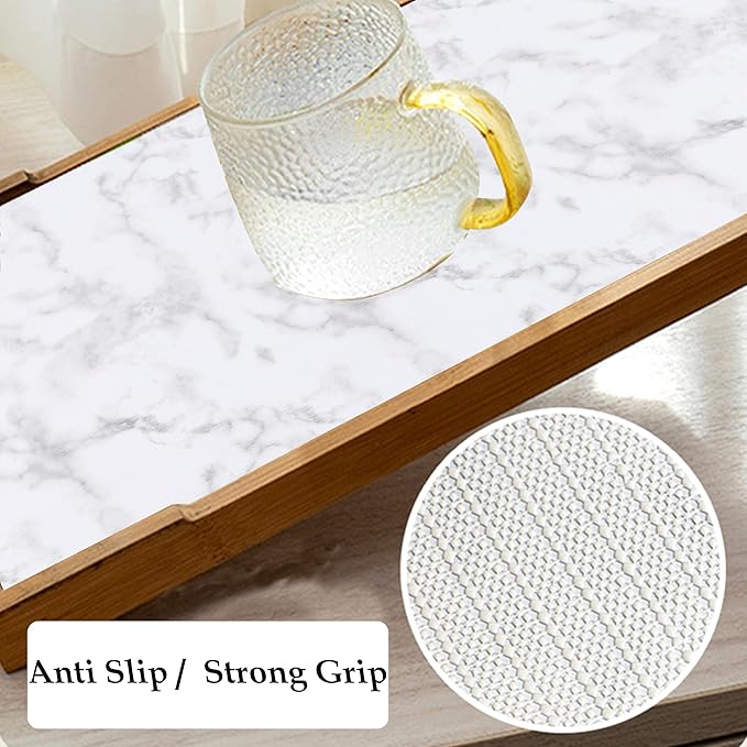 Shelf Liner 18 Inch Wide X 20 Ft Non Adhesive Cabinet Drawer Liners Non Slip Waterproof Pantry Closet Shelf Liner Strong Grip Liner For Kitchen Bathroom Refrigerator Dresser Drawer Cupboard Mat Marble