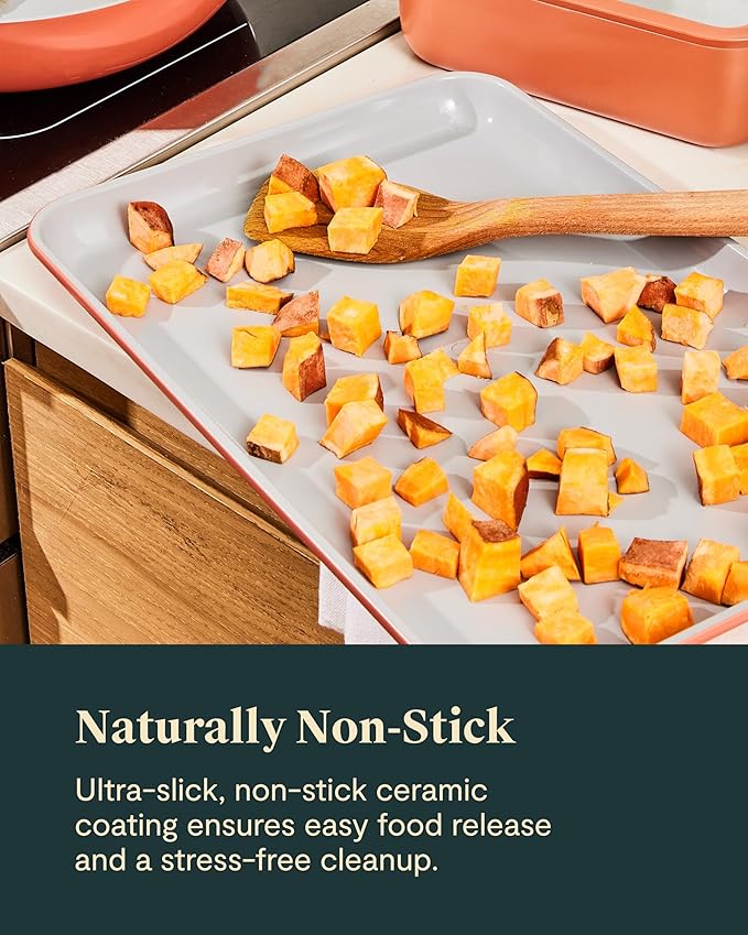 Caraway Non-Stick Ceramic Baking Sheet Duo - Naturally Slick Ceramic Coating - Non-Toxic, PTFE & PFOA Free - 18 x 13" Large & 15 x 10" Medium - Black