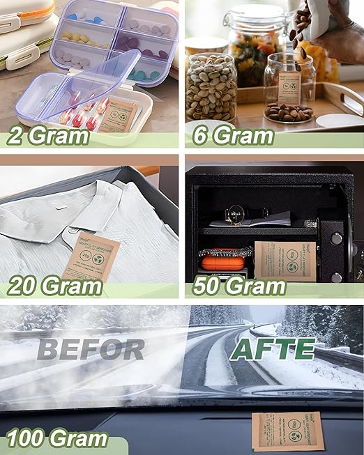 20 Gram (20 Pack) Kraft Clay Desiccants Packs, Premium Food Grade Desiccant - Rechargeable Moisture Absorbers for Food Storage, Electronics, 3D Filament & Safes