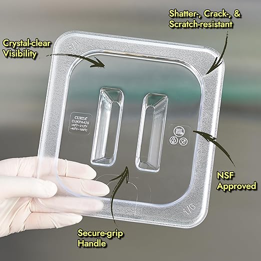 CURTA 4-Pack Full Size 6" Deep NSF Polycarbonate Food Pans with Handled Lids & Drain Trays | Dishwasher & Freezer Safe Clear Container for Prep Tables, Buffet, Salad Bar, Commercial Kitchen