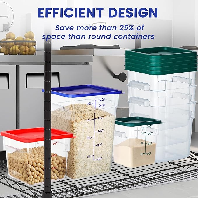 BIEAMA 4 Pack Food Storage Containers, 18 Quart Square Commercial Food Containers with Lids, NSF, Polycarbonate, Clear