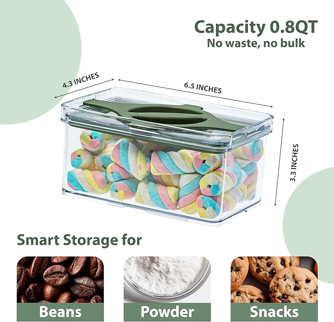 4-Pack Small Pantry Containers, 0.8 QT/0.76 L Clear SAN Food Storage Canisters with Twist-Lock Lids, Stackable for Sugar, Tea Bags, Seasoning, Nuts, Snacks (Black)