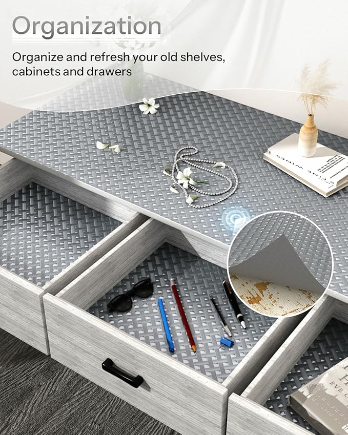 Shelf and Drawer Liner for Kitchen Cabinet, Non-Adhesive 24in x 360in Waterproof Contact Paper Refrigerator Liners Thickened Durable EVA Material Non Slip Mat for Dresser Cupboard Pantry Protector