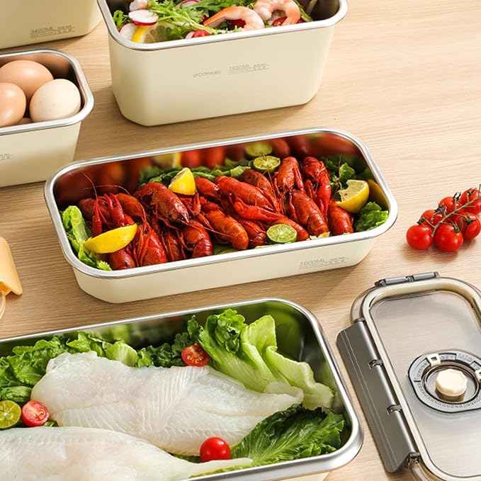 Bacon Container for Refrigerator & Deli Meat Container & Chease Keeper– 304SS Airtight Fridge Storage Box with Date Tracker, BPA-Free & Dishwasher Safe,Creamy White