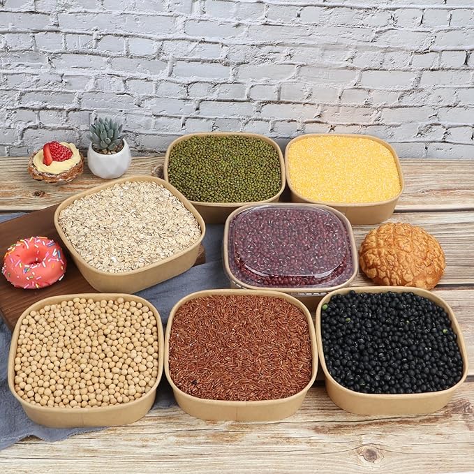 JAYEEY 25 oz Disposable Kraft paper bowls with lids,Food containers Soup Bowls Party Supplies Treat Bowls 50 Pack