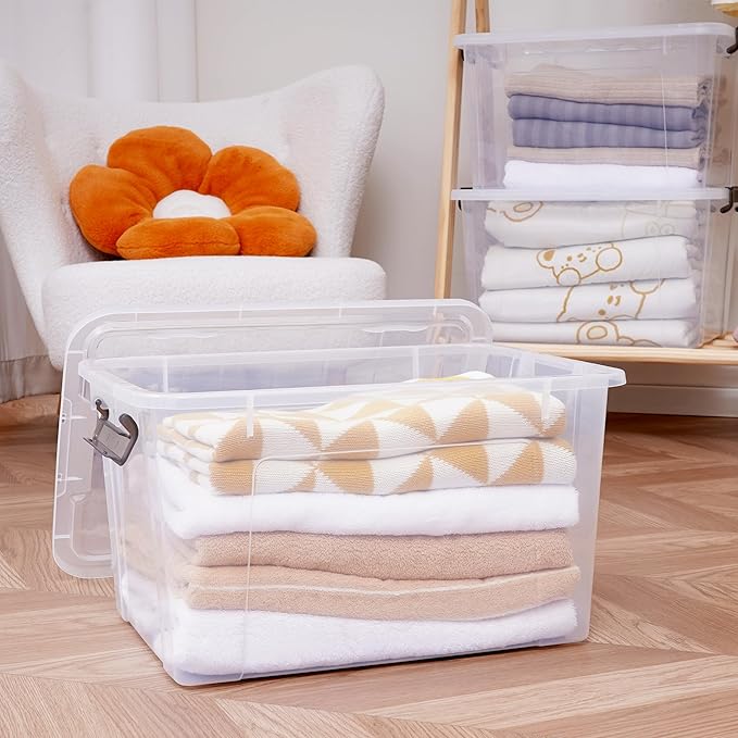 Citylife 44.4 QT Plastic Storage Bins with Latching Lids Stackable Storage Containers for Organizing Large Clear Storage Box for Garage, Closet, Classroom, Kitchen, 2 Packs