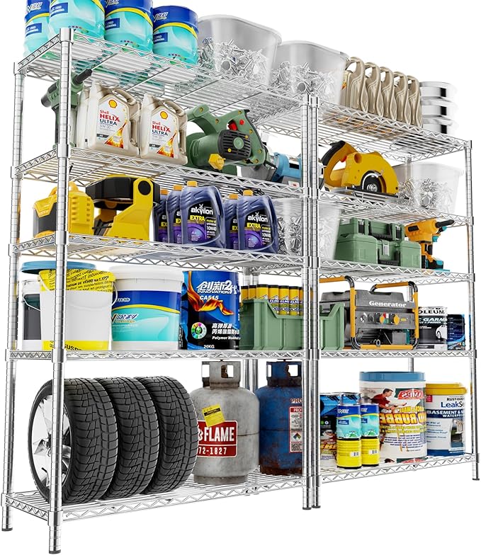 Storage Shelves Heavy Duty, 2 PCS 36" L x 14" W x 72" H Garage Wire Shelving Unit Loads 1750LBS, 5-Tier Adjustable Metal Industrial Utility Shelf Rack for Kitchen, Laundry Room, Warehouse, Basement