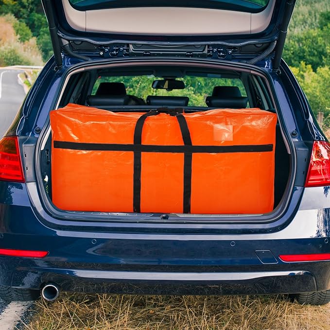 Windyun 4 Pack 69 Gallon Extra Large Moving Bags XXL Heavy Duty Storage Bag with Strong Zipper Handle Jumbo Big Tote Box Foldable for College Dorm Travel Clothes Duffle Blanket Pillow(Orange)