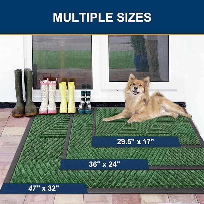 Smiry Front Door Mat Outside Entrance, Heavy Duty Sturdy Natural Rubber Doormat, Trap Dirt and Moisture, Easy Clean Low Profile Welcome Floor Mats for Indoor Outdoor Entry, 71x23 Inch, Green