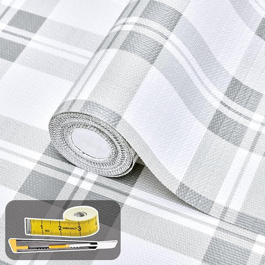 Drawer and Shelf Liner for Kitchen Cabinet: 12 in X 20 Ft Non Slip Waterproof Shelf Paper Non Adhesive Refrigerator Liners Light Grey Lattice Easy Liners for Bathroom