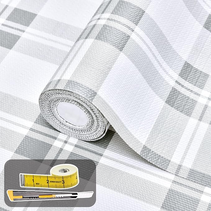 Drawer and Shelf Liner for Kitchen Cabinet: 12 in X 30 Ft Non Slip Waterproof Shelf Paper Non Adhesive Refrigerator Liners Light Grey Lattice Easy Liners for Bathroom