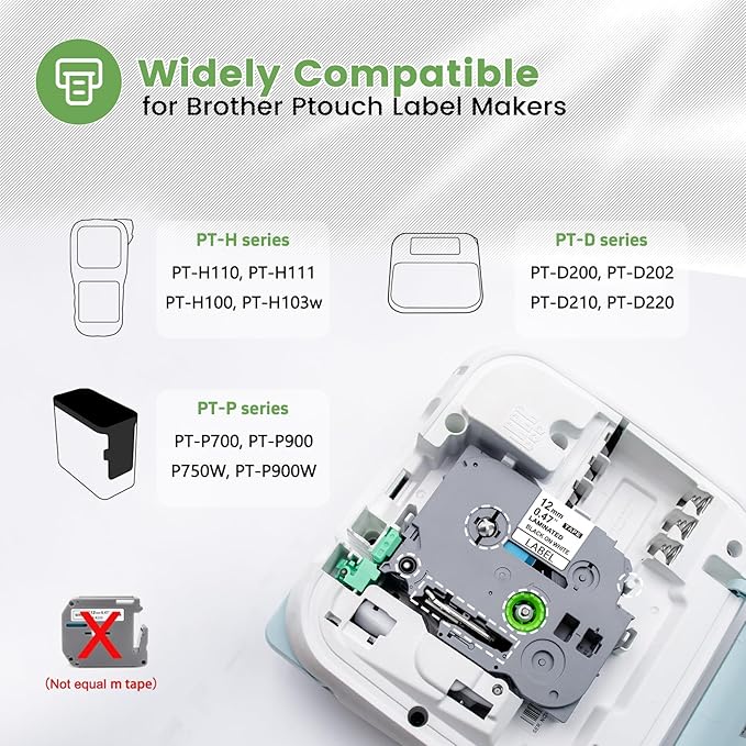 20 Pack TZe-231 Label Tape White, Compatible for Brother P Touch Label Maker PTD220 PTD210 PTH110, 12mm 0.47 Laminated Tape for Indoor/Outdoor Use, Black on White, Water Resistant, No Jamming