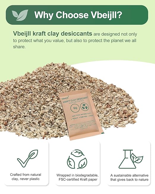 6 Gram (20 Pack) Kraft Clay Desiccants Packs, Premium Food Grade Desiccant - Moisture Absorbers for Food Storage, Electronics, 3D Filament & Safes