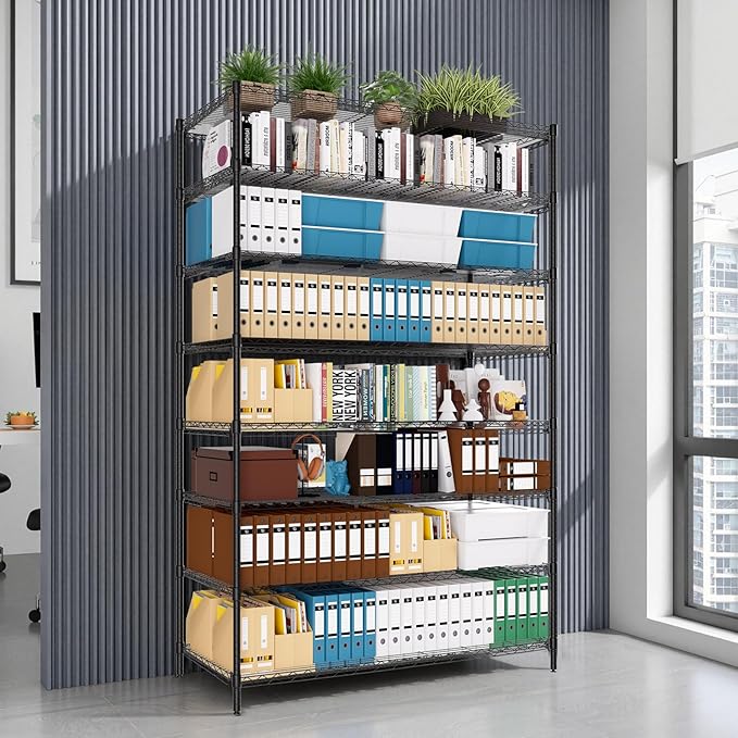 Finnhomy 4000LBS 8-Tier Wire Shelving Unit Adjustable Steel Wire Rack, 24x48x80.2 Inches 8 Shelves Metal Rack, Pantry Shelves for Storage, Metal Garage Shelving with 1" Pole, NSF Certified, Black