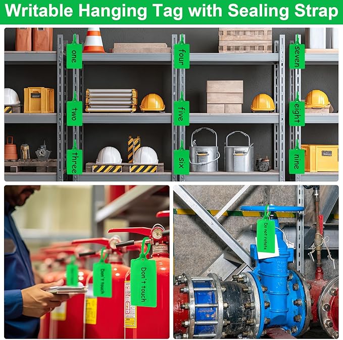 Chunful 500 Pcs Blank Plastic Tags Shipping Tags 3.94"x 2.36" Waterproof Sealing Shipping Labels Bulk Writable Hanging Tag Ties Sealing Strap Reusable Mark Labels for Keys Luggage Logistic (Green)