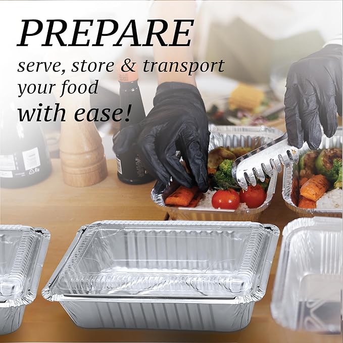 Spare Essentials (110 Pack) 2.25LB Aluminum Containers with Lids 8.5"x6" - Disposable Foil Pans for Takeout, Baking, Freezing, Food Storage - Aluminum Pans, To Go Containers with Plastic Lids