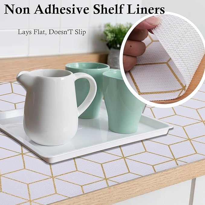 Shelf Liners for Kitchen Cabinets 24 Inch Wide X 20 Ft Non Adhesive Cabinet Drawer Liner Non Slip Water Oil-Proof Strong Grip Pantry Refrigerator Shelves Liner for Bathroom Drawer Cupboard Closet Mat