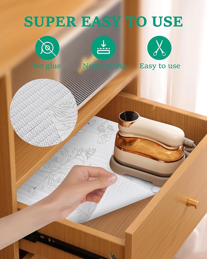 Shelf Drawer Liner for Kitchen Cabinets Non-Adhesive Shelf Liner Paper Non-Slip Strong Grip Drawer Liner Cabinet Liners Thickened Easy to Clean for Tool Box Pantry (Rose,17.5In x 20FT), Gray