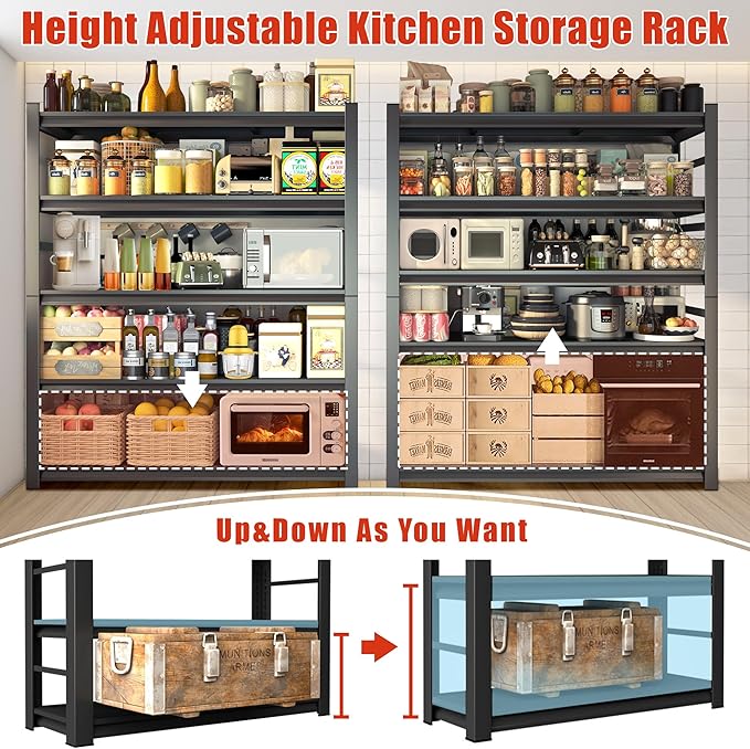 2500LBS Heavy Duty Metal Shelving Unit, 5-Tier Adjustable Kitchen Storage Shelves, Large Pantry Organization Rack for Microwave & Appliances, No-Bolt Utility Rack, 35.4" W x 15.8" D x 72" H