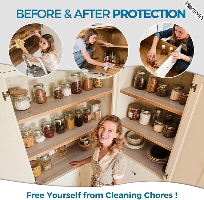 Hersvin Shelf Liners, 18in x 20ft Kitchen Drawer Mats, Non-Adhesive EVA Cupboard Protector, Cabinet Lining, Refrigerator Liner (Clear Dot)