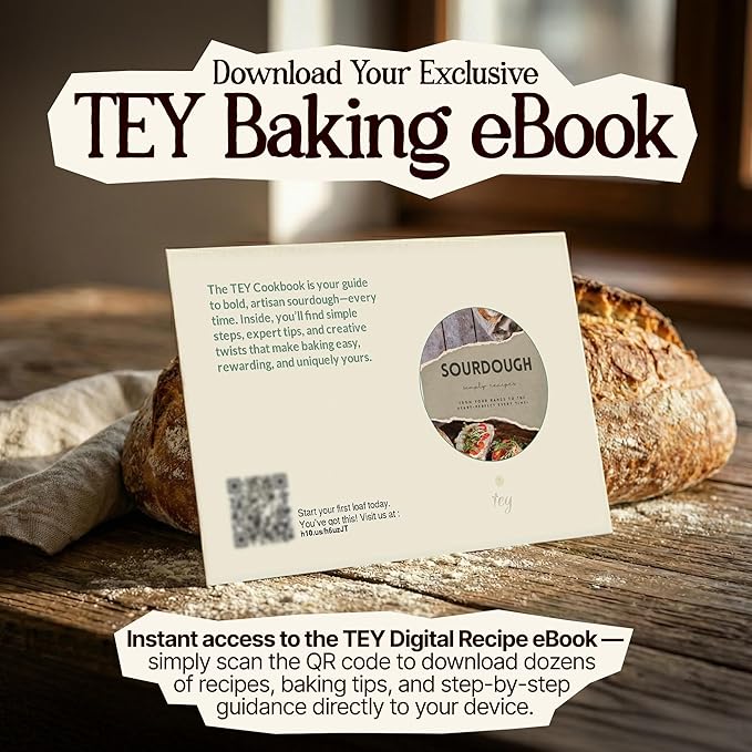 TEY 9'' Banneton Bread Proofing Basket Set – Natural Rattan Banneton with Linen Liner, Baking Tools & Accessories, Digital Recipe eBook, Artisan Sourdough Starter Kit, Homemade Bread Baking Gift Set