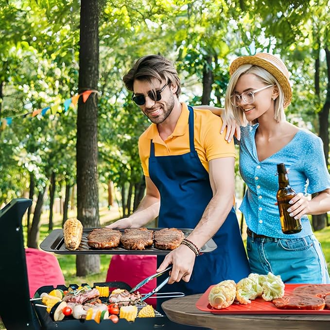 TP Grilling Prep and Serve Trays, 17 x 10.5 inch BBQ Trays for Cooked and Raw Foods, Set of 2 Melamine Serving Platters for Meats, Grill Accessories, Black and Red