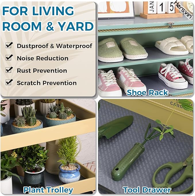 Hersvin Shelf Liners 24 in x 20 ft EVA Drawer Mats, Non-Adhesive Cupboard Pad, Kitchen Cabinet Lining Fridge Cushion (Gray Crossed Stripe, 61x610cm)