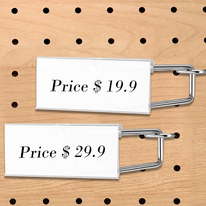 Thyle 50 Pcs Metal Scan Hook with Label Holder for 1/8" to 1/4" Pegboard, Peg Board Hooks with Price Tag, Pegboard Wall Accessories, Metal Hooks for Home Garage Retail Display Supplies (4 Inch)