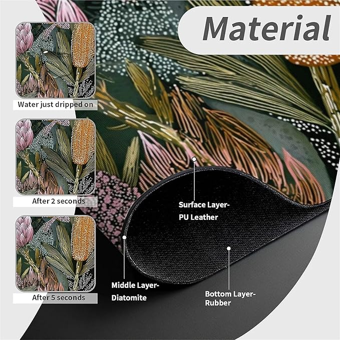Kitchen Sink Splash Guard，Bohemian flowers and plants Faucet Mat Sink Gadgets-Super Absorbent Fast Drying Mat Drip Catcher for Kitchen, Bathroom,Sink Mat, Dish Drying Mat, Bathroom(15" X 5.5" )