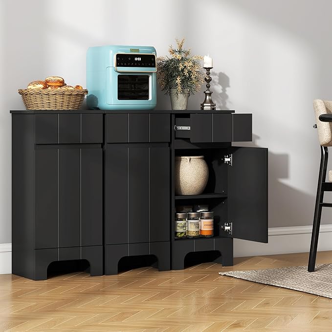 VANIRROR Small Bathroom Cabinet with Adjustable Shelves, Drawer, Anti-Tip Design, 14.96" L x 11.81" W x 32.09" H, Durable MDF for Bathroom, Kitchen, Laundry Storage, Soft-Close Door