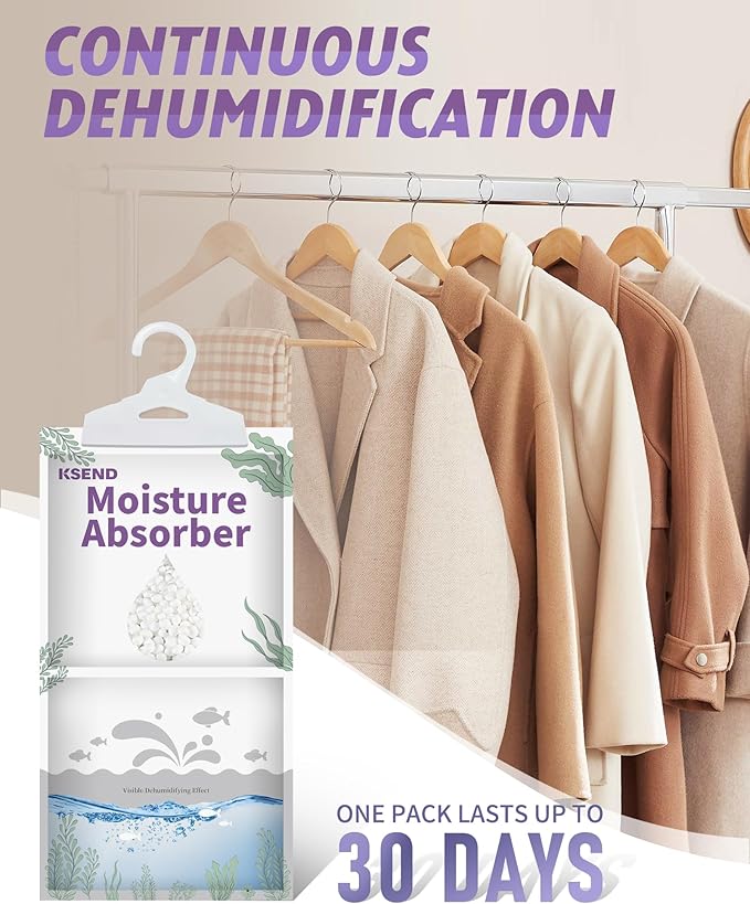Moisture Absorbers 8 Packs - 9.8 oz Dehumidifier Bags, Portable Moisture Hanging Bags for Closet, Bathroom and Kitchen, Fragrance Free, 11.8'' x 6.3''