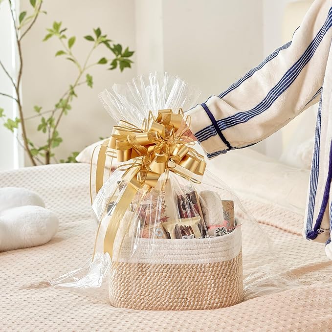 R RUNKA Small Cotton Rope Basket – Storage Bin for Organizing (10.6" x 6.7" x 6.7"), Bathroom Storage Basket for Shelf, Counter & Closet（White & Mixed Grey）