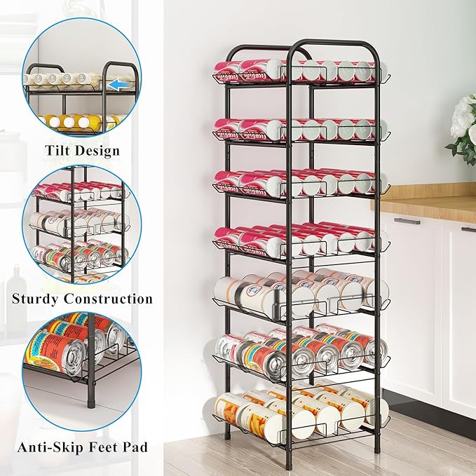 GILLAS 5 Tier Water Bottle Storage Rack, Free Standing Vertical Metal Organizer, Fits Different Sized Bottles Taller Cans, Easy Assembly Water Holder Stand for Kitchen Pantry, Black