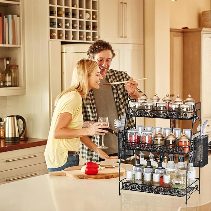 IBEDMAZIE 3-Tier Large Size Storage Rack,Counter Organiztion for Bathroom Countertop Organizer Shelf for Spice Racks for Kitchen/Sink/Bedroom/Living room/Office/Plant Rack with Two Metal Baskets