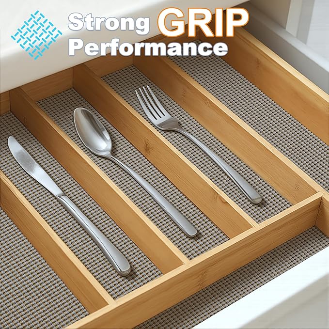 Songrey Non-Adhesive Drawer and Shelf Liner, Non Slip Cabinet Liners, Protect Kitchen Cupboard, Bathroom Drawers, Breathable, Thick Strong Grip mat (23.6IN x 20FT, Cream)