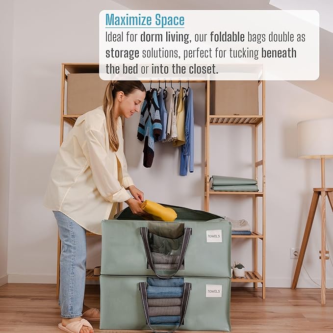 VENO 10 Pack Heavy Duty Moving Bags, Christmas Storage Bins with Lids, Transparent Window Design, Alternative to Moving Boxes, Storage Bags for Clothes, Blankets, Comforters(Shiny Light Green,10 Pack)